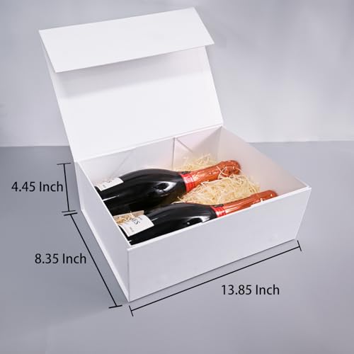 Image of LIFELUM White Gift Box 13.85 x 8.35 x 4.45 inch Gifts Box for Bridesmaid Proposal Gifts for Wedding with Card, Ribbon, Shredded Paper Filler Shirt Boxes for Presents (1 Pcs)