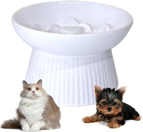 KryZaroS サイズセラミック早食い防止犬猫用フードボウル 台付き高さ調整 倒れない滑り止め 食洗機電子レンジ対応 子犬子猫用 散らばりにくいエサ入れ