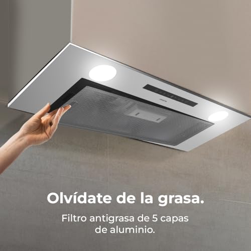 Cecotec Einbau-Dunstabzugshaube, 75 cm Bolero Flux IT 755500 Inox A++. Motor 70W, 3 Leistungsstufen, Niedriger Energieverbrauch, Edelstahlfinish, Absaugung 550m³/h, Touch-Bedienung, Booster