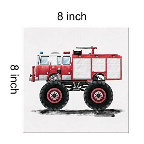 Lameila Fire Engine Monster Truck Artwork Sign Wall Art Prints Watercolor Monster Truck Fire Truck Canvas Painting Vehicles Nursery Print Home Boys Bedroom Playroom Decor 8" X 8" #TOP1