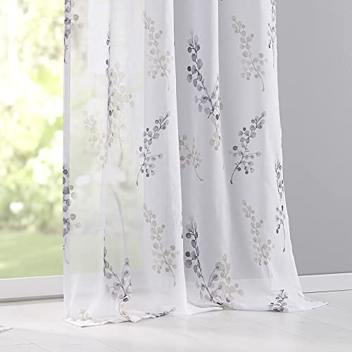Kutti Halbtransparenter Vorhang/Gardine Danny weiß, 8 Ösen Silber, lichtdurchlässig, weich fallend, Bedruckt, Gemustert, Farbe Taupe B 135 x H 145 (1 STK)