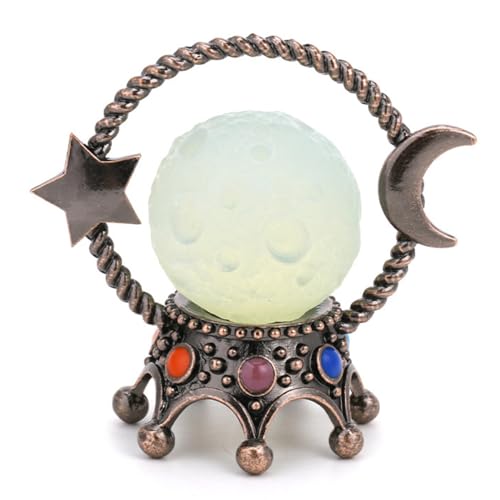Pierre de divination en cristal contre le stress avec son support de lune protecteur en bronze