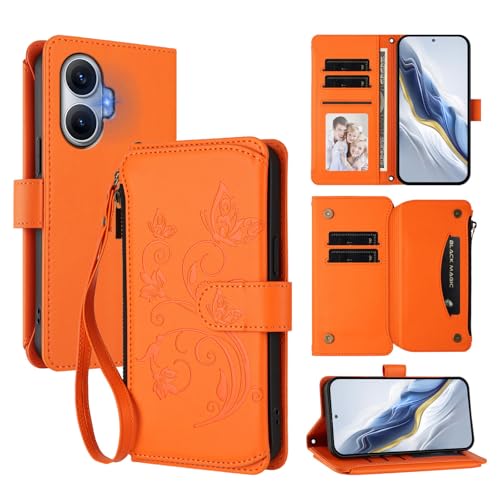 Cover Compatibile con Redmi Turbo 4 Pro con Xiaomi Poco F7 5G Cordinoã€5 Portacarteã€ã€Portafoglio a cernieraã€ã€Chiusura magnetica〠Stand Flip Custodia Orange