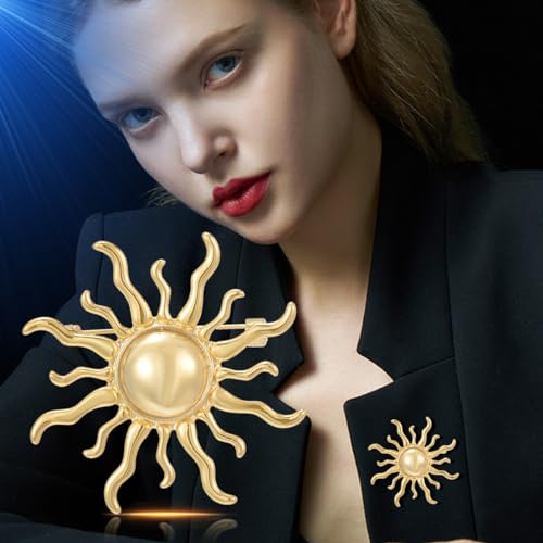 Image of Gold-Tone Sun Brooch Pin Vintage Round Sun flower Broach for Shirt Decorations Wedding Bouquets Jewelry