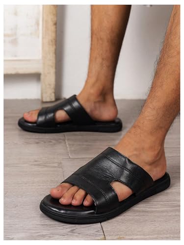 GORGLITTER Men's Summer Beach Learher Sandals 2025 Comfortable Open Toe Cutout Slides3