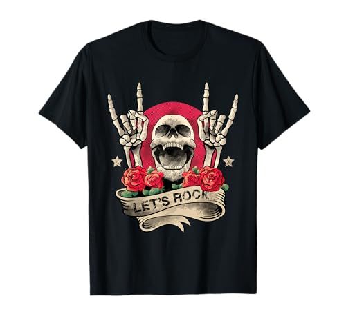 Lets Rock & Roll Squelette Main Vintage Retro Rock Concert T-Shirt