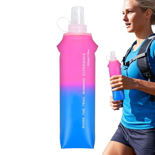 Botella de agua suave para correr, botella de agua de suave,500 ml de botella de agua de TPU suave plegable | Contenedor portátil para mochila de hidratación, engranaje de senderismo con tapa abierta