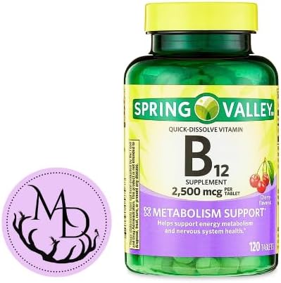 Generic Spring Valley, Vitamin B12 2500 mcg, B12 Quick-Dissolve Cherry Flavor Tablets Dietary Supplement, Vitamin B12, 120 Count + DRI Store +Sticker