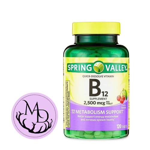 Generic Spring Valley, Vitamin B12 2500 mcg, B12 Quick-Dissolve Cherry Flavor Tablets Dietary Supplement, Vitamin B12, 120 Count + DRI Store +Sticker