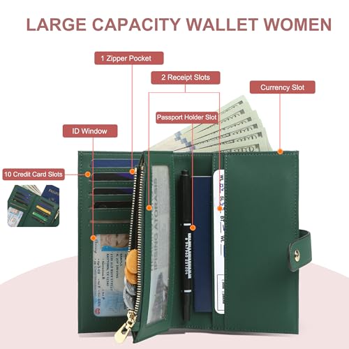 Image of yiijay Womens Wallet RFID Blocking Vegan Leather Trifold Clutch Credit Card Holder Ladies Travel Wallet Purse with Pen Holder, 2Flora Green, 6.5''x 4.2''x 1.4'', Rfid Wallet