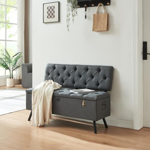 En.Casa Banco Tapizado 110 X 48 X 75 Cm Asiento Cómodo Banqueta Puf Acolchado Pasillo Salón Dormitorio Gris Oscuro