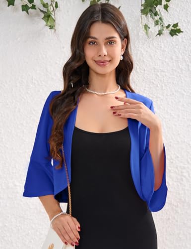 Image of Womens Cropped Blazer Casual Business 3 /4 Ruffle Sleeve,Lightweight Shrug Cropped Cardigan Tops