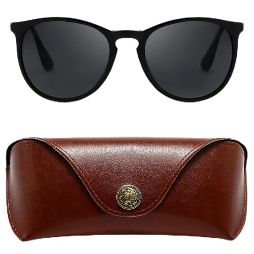 SUNGAIT Black Vintage Round Sunglasses + CASE