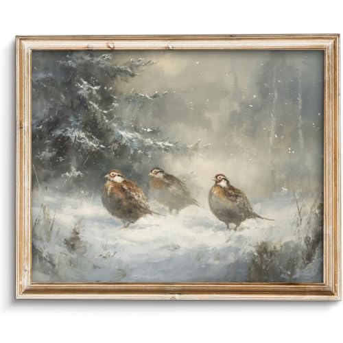 ZBJLLK Vintage Winter Partridge Canvas Wall Art, Rustic Snowy Forest Bird Oil Painting Print, Fade-Resistant Wildlife Artwork, Farmhouse Cabin Decor for Living Room Fireplace, 8x10 Inch Unframed