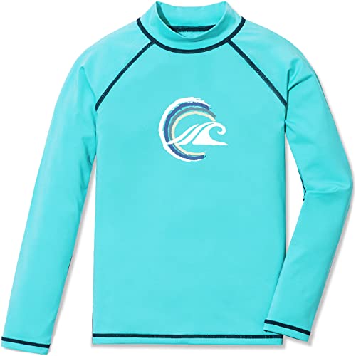 TSLA Boys UPF 50+ Rash Guard Long Sleeve, UV Sun Protection Water Swim Shirts, Surf Swimwear Swimsuit Top BSR11-AQV_L