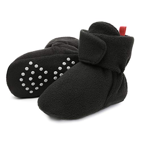 Baby Fleece Booties Unisex Cozy Newborn Booties Non-Slip Newborn First Walkers Warm Shoes Toddler Slippers for Baby Boys & Baby Girls Black