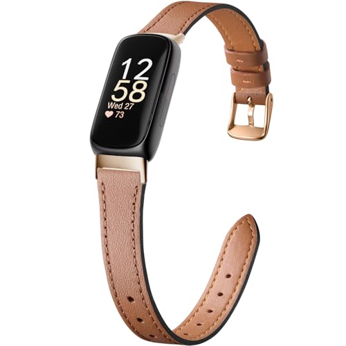 Slim Leather Band Compatible with Fitbit Inspire 3 Women Top Grain Genuine Leather Strap Thin Wristband for Fitbit Inspire 2 1