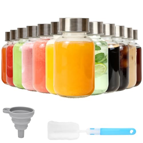 Luxfuel 10 oz Glass Juice Bottles, 10 Pack – Leakproof & BPA-Free Reusable Small Glass Bottles with Stainless Steel Lids & Straw, Perfect for Office, Juicing,Smoothies & Fridge Storage,Dishw