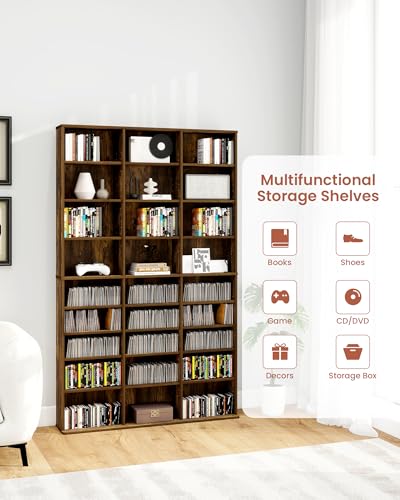 DVD-Storage-Tower-with-Adjustable-Shelves-9-Tier-DVD-Rack-Tower-for-CDs-DVDs-Blu-Rays-Video-Games-Rustic-Brown-Multimedia-Storage-Cabinet-Media-Shelf-Organizer-for-Living-Room