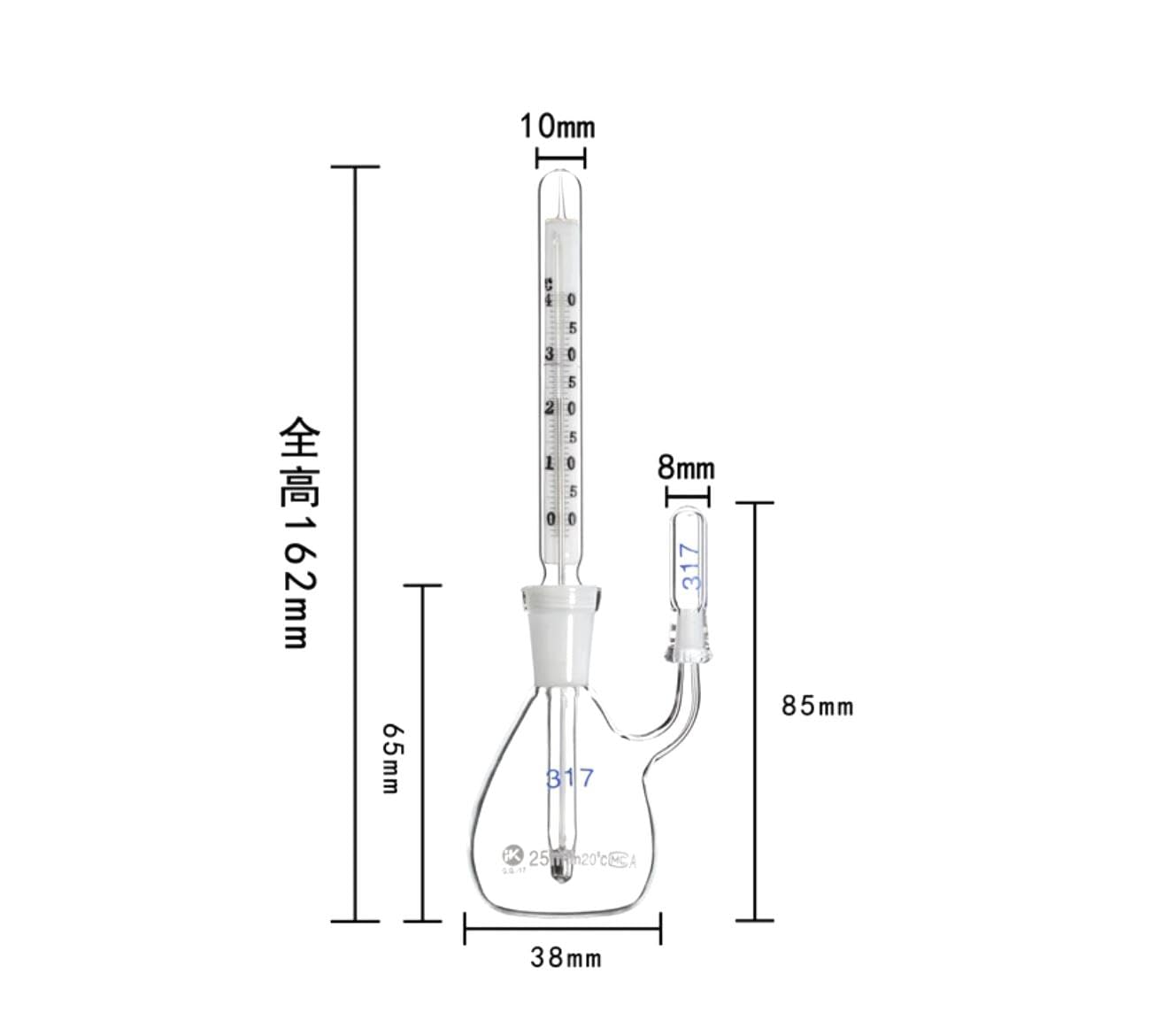 Termómetro de vidrio con capacidad de 5 ml/10 ml/25 ml/50 ml/100 ml, picnómetro, botella de gravedad específica, clase A, laboratorio de ciencias.(10ml)
