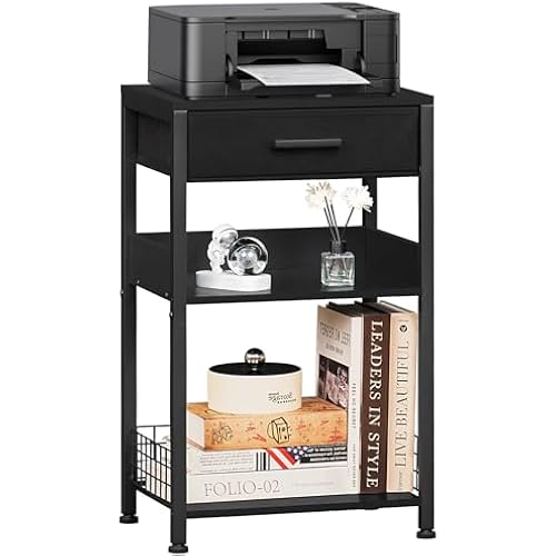 Lerliuo Printer Table with Storage, 3-Tier Printer Stand, Pure Black