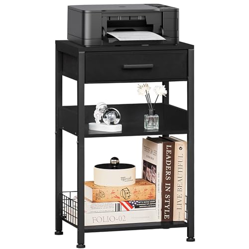 Lerliuo Pure Black Printer Table with Fabric Drawer