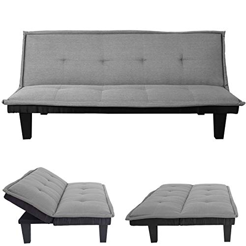 Mendler 3er-Sofa HWC-C87, Couch Schlafsofa Gästebett Bettsofa Klappsofa, Schlaffunktion 170x100cm - Textil, hellgrau
