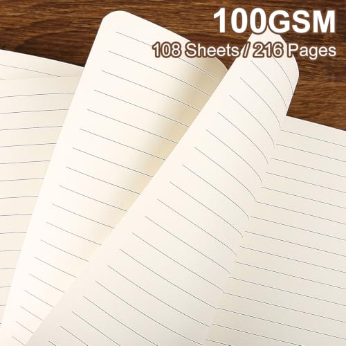 Image of Lined Journal Notebook for Work College Ruled Note Book 5.79 inchx8.27 inch A5 PU Leather Daily Journaling 216 Pages for Women Men Writing Home School Supplies Business (Khaki /Darkpink)