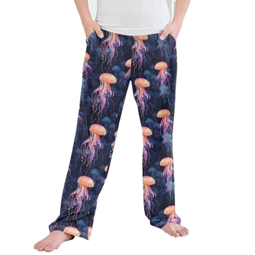 Pink Jellyfish Long Pajama Pants Elastic Waist PJ Bottoms with Pockets S A110411