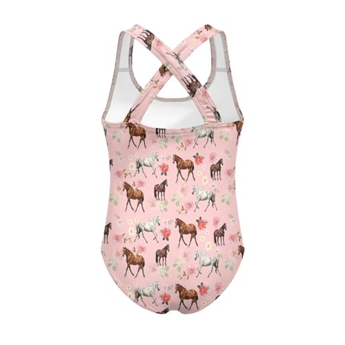 Image of Girls One Piece Swimsuits Summer Quick Dry Crewneck Beach Bathing Suit Cross Shoulder Strap Swimwear 5-14 Years