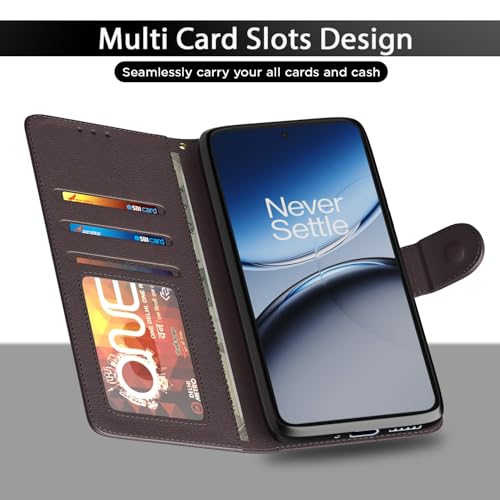 Image of Amazon Basics Flip Cover for OnePlus Nord 5 5G Leather Finish | Wallet Stand and Shock Proof | Inside TPU with Card Pockets | Complete Protection Flip Case (Coffee)