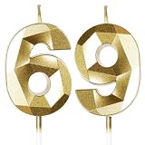 Gold 69. Geburtstagskerzen, 69. Geburtstagsdekorationen für Frauen und Männlich, 3D-Zahl-69-Kerze für Kuchen, Goldene Kuchendekorationen für Geburtstagsfeiern und Hochzeiten Zubehör