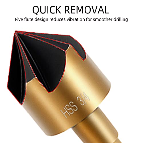 Aleric AMY-10 Countersink Drill Bit Set,High Speed Steel Counter Sinker Drill Bit 5Pcs 5 Flute 6Mm Hex Shank thumb #4
