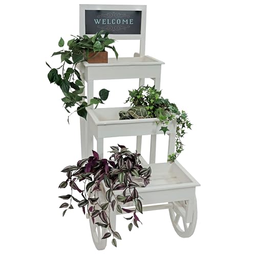 Sunnydaze 3-Tiered Flower Cart Display Stand with Wheels - Flower
