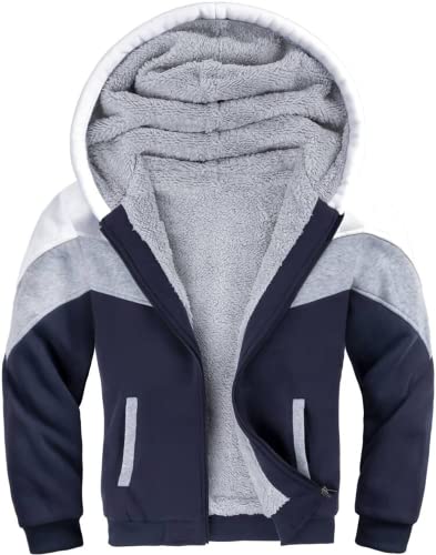 LLdress Veste Polaire pour garçons à Manches Longues, Veste Polaire, Veste de survêtement pour garçons, Sweat à Capuche Chaud, Veste d'hiver pour Enfants avec Doublure en Polaire (059-blanc Bleu-L)