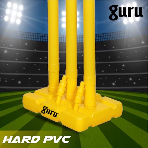 Image of Guru Cricket Wicket Set, Heavy Plastic Cricket Stumps Set - 3 Stumps + 2 Bails + 1 Base Stand
