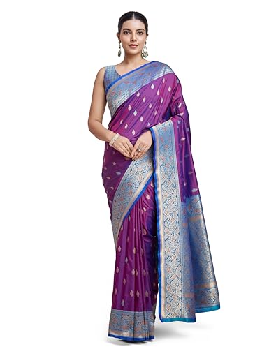 Image of Monjolika Fashion Women's Banarasi Silk Saree in Satin and traditional golden zari work comes with Unstitched Blouse Piece