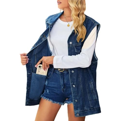 Veste en denim sans manches haut de gamme avec finitions soignées et boutons authentiques