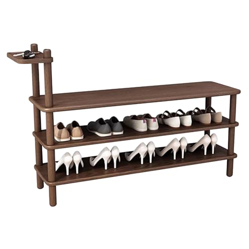 Banc à chaussures d'entrée marron et meuble de rangement en bois