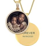 TUHE 18K Custom Photo Necklace Personalized with Memory Picture Necklace, Iced Out Round Pendant...