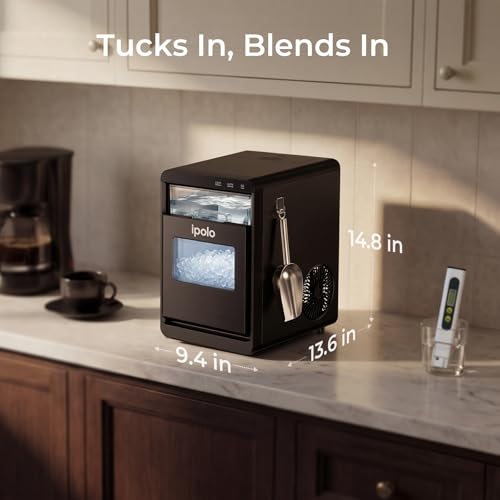 Image of Nugget Ice Maker Countertop, 44 lb /Day, Chewable Ice, Self-Cleaning | Brushed Black Stainless Steel, TDS Pen, Stainless Steel Ice Scoop with Hook, Soft Pebble Ice for Home Kitchen, Office & RV