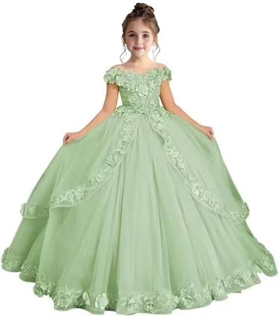 Flower Girl Dress Tulle Pageant Dresses for Girls Off Shoulder