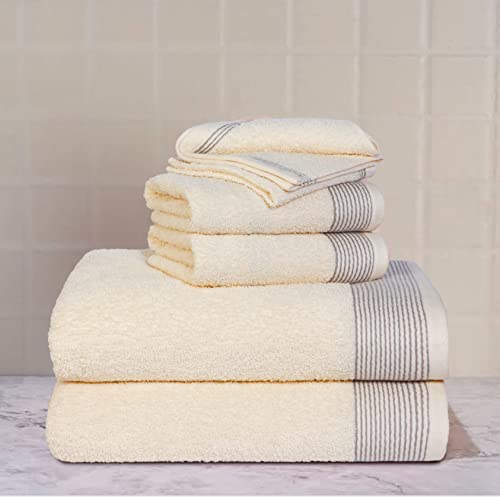 Belizzi Home 100% Cotton Ultra Soft 6 Pack Towel Set, Contains 2 Bath Towels 28x55 inchs, 2 Hand Towels 16x24 inchs & 2 Washcloths 12x12 inchs, Compact Lightweight & Highly Absorbant - Ivory - Image 5