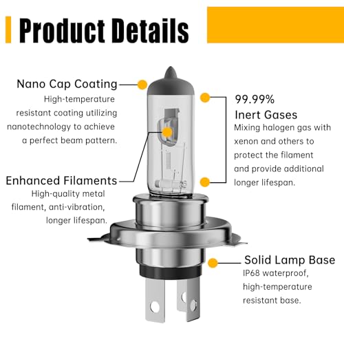 image for OKOENIEO 9003/H4 Halogen Headlight Bulb, 12V 55W Head Lamps, 4000 Lume