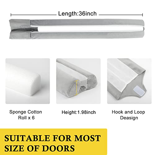 fowong Door Draft Stopper 30\" to 36\" Adjustable Under Door Noise Stopper for Bottom of Door, Triangle Door Guard Soundproofing Door Sweep Seal Large Gap up to 1.7\", Easy to Install Grey