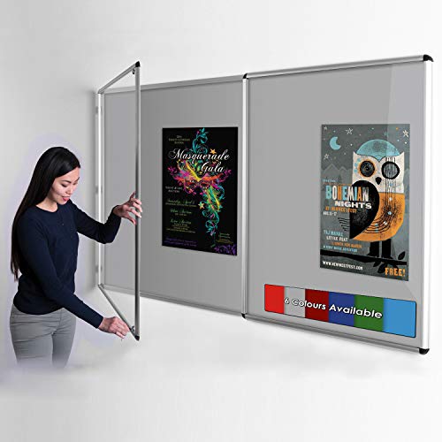 Wonderwall Large Tamperproof Lockable Noticeboard Grey Pinboard 120 x 180 cm Aluminium Frame with 2 Matching Locks & Keys - 6 Colours to Choose from Ideal for School Healthcare Office Display