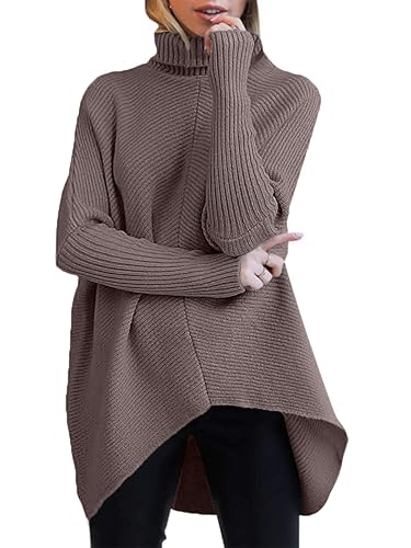 Image of ANRABESS Womens Casual Fall Sweater Turtleneck High Neck Batwing Sleeve Oversized Sweater Dress