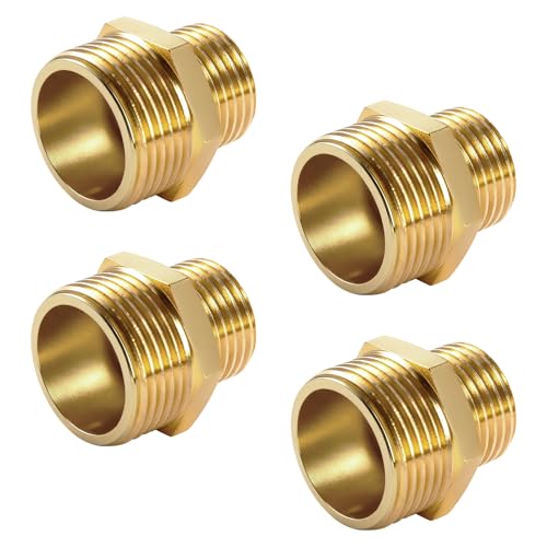 4 Pièces Raccord 1/2 à 3/4, Reduction 3/4 à 1/2, Mamelon Double Réducteur en Laiton 1/2 Pouce à 3/4 Pouce, Hexagonal Filetage Extérieur, Adapté à L'Eau...
