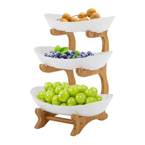 Cesta de frutas de 3 niveles,Expositor Bamboo,Cesta de frutas y verduras multifunción para cocina, bandeja de frutas creativa, Yuanbao, para conservar frutas y verduras postres y aperitivos