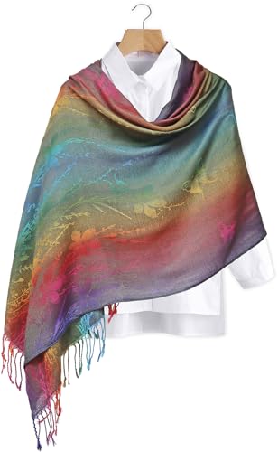 Woven Rainbow Colorful Butterfly and Flower Pride Soft Fringe Pashmina Shawl Scarf Wrap4